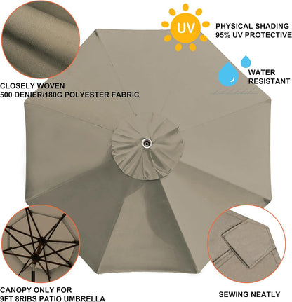 USA 9FT Patio Umbrella Replacement Covers 8 Ribs Market Umbrella Canopy Cover (CANOPY ONLY) (Khaki)