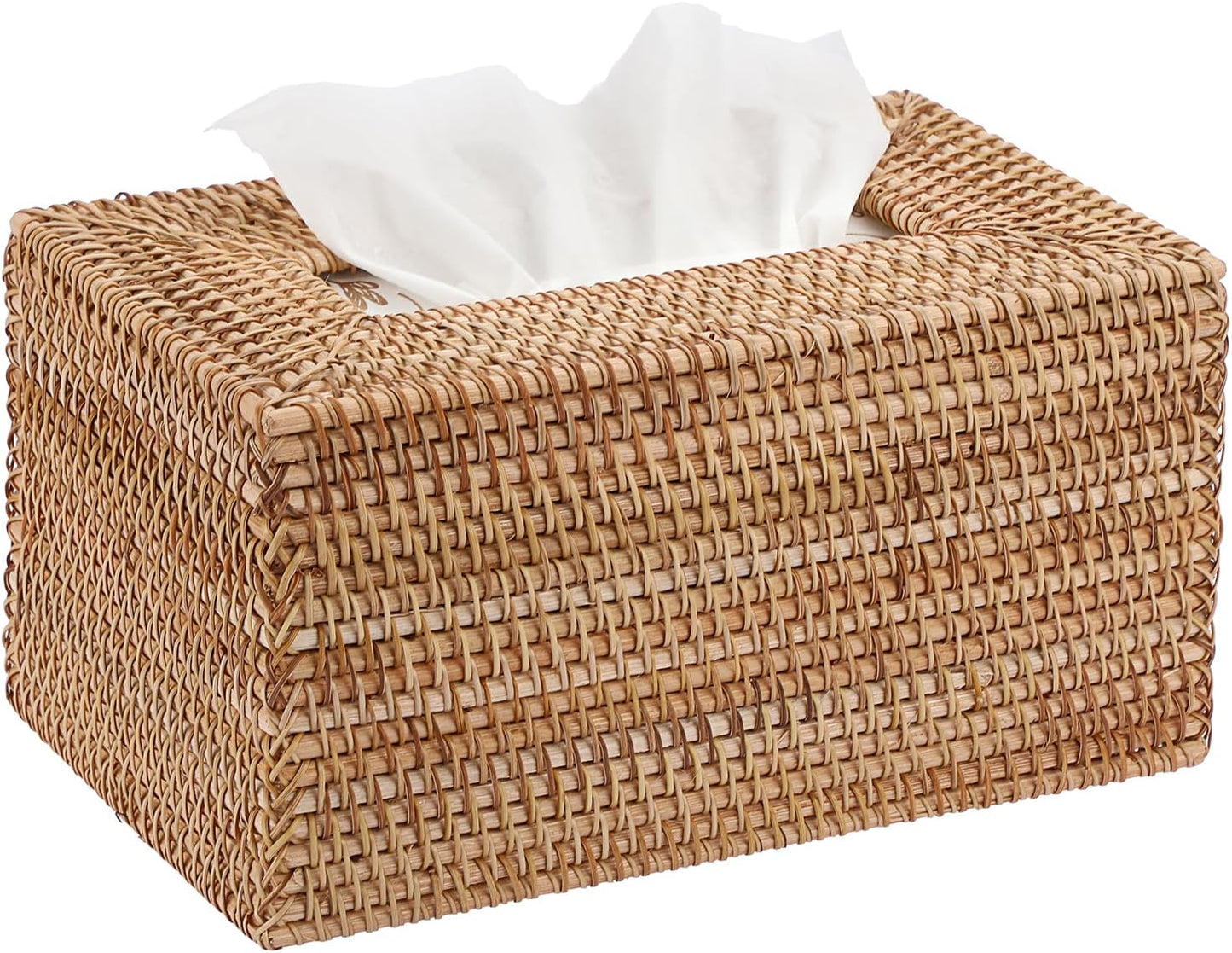 Tissue Box Cover Large Rectangle Tissue Box Rattan Tissue Box Holder,Wicker Decorative Tissue Holder for Bathroom Toilet Living Room Kitchen Office Table Desk,Yellow