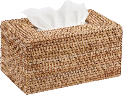 Tissue Box Cover Large Rectangle Tissue Box Rattan Tissue Box Holder,Wicker Decorative Tissue Holder for Bathroom Toilet Living Room Kitchen Office Table Desk,Yellow