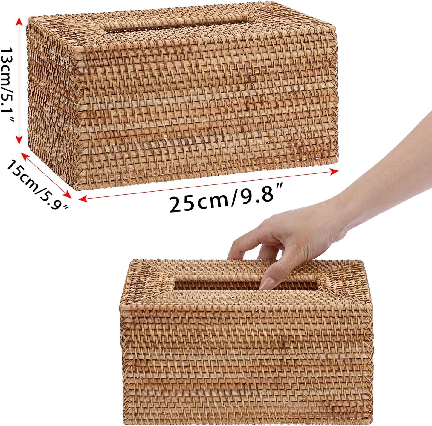 Tissue Box Cover Large Rectangle Tissue Box Rattan Tissue Box Holder,Wicker Decorative Tissue Holder for Bathroom Toilet Living Room Kitchen Office Table Desk,Yellow