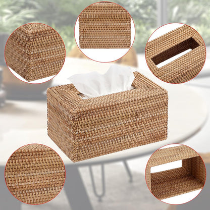 Tissue Box Cover Large Rectangle Tissue Box Rattan Tissue Box Holder,Wicker Decorative Tissue Holder for Bathroom Toilet Living Room Kitchen Office Table Desk,Yellow