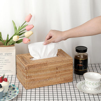 Tissue Box Cover Large Rectangle Tissue Box Rattan Tissue Box Holder,Wicker Decorative Tissue Holder for Bathroom Toilet Living Room Kitchen Office Table Desk,Yellow