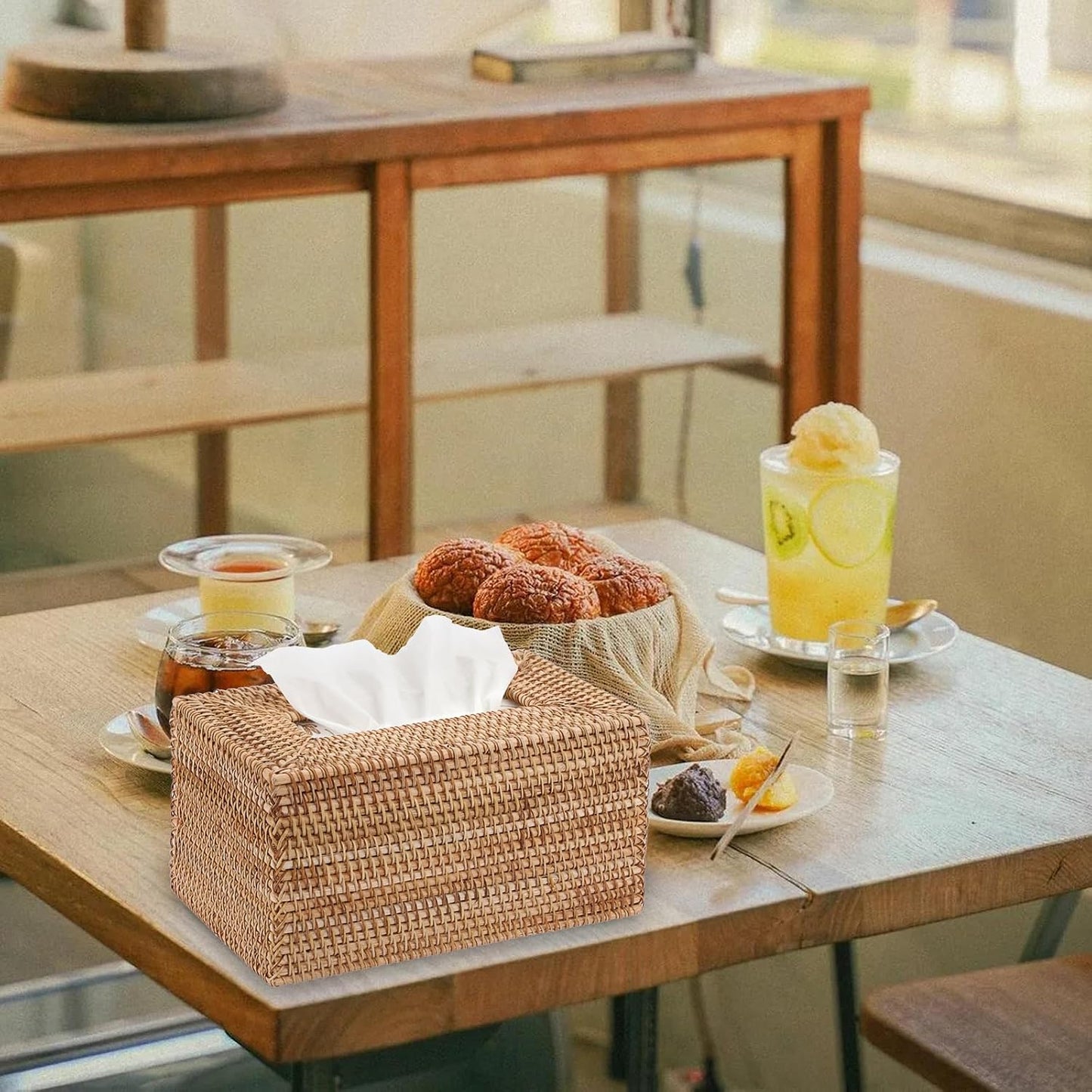 Tissue Box Cover Large Rectangle Tissue Box Rattan Tissue Box Holder,Wicker Decorative Tissue Holder for Bathroom Toilet Living Room Kitchen Office Table Desk,Yellow