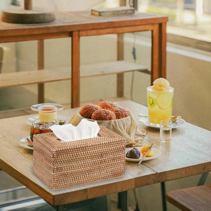 Tissue Box Cover Large Rectangle Tissue Box Rattan Tissue Box Holder,Wicker Decorative Tissue Holder for Bathroom Toilet Living Room Kitchen Office Table Desk,Yellow