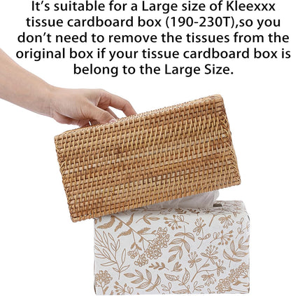 Tissue Box Cover Large Rectangle Tissue Box Rattan Tissue Box Holder,Wicker Decorative Tissue Holder for Bathroom Toilet Living Room Kitchen Office Table Desk,Yellow