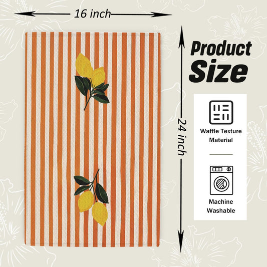 Lemon Kitchen Dish Towels, Lemon Gifts for Women, Orange and White Striped Fruit Decorative Hand Tea Towels for Kitchen Bathroom, 16x24 Inch