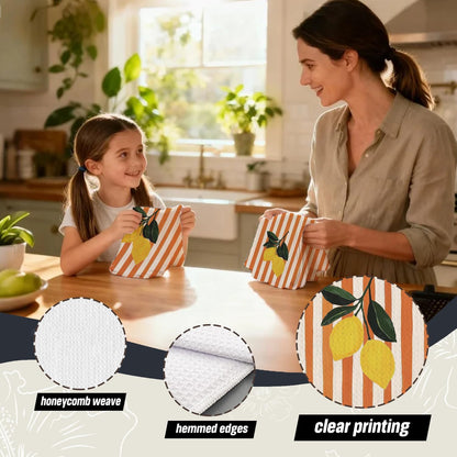 Lemon Kitchen Dish Towels, Lemon Gifts for Women, Orange and White Striped Fruit Decorative Hand Tea Towels for Kitchen Bathroom, 16x24 Inch