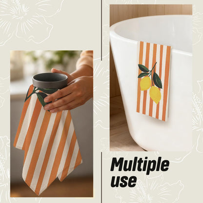 Lemon Kitchen Dish Towels, Lemon Gifts for Women, Orange and White Striped Fruit Decorative Hand Tea Towels for Kitchen Bathroom, 16x24 Inch