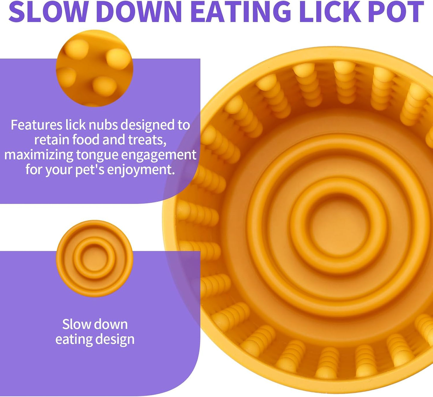 Dog Lick Bowl, Anxiety Relief Slow Feeder Dog Lick Mat Treat Dispenser, Non-Slip Dog Licking Bowl Dog Enrichment Toys for Small Medium and Large Breed Dogs, BPA Free Silicone(Yellow,S)
