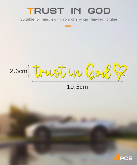 4PCS Car Stickers,Car Decals,Car Accessories Stickers and Decals,Trust in God Rearview Mirror Decal,Trust in God Automotive Mirror Decoration,Suitable for Most Car Truck SUV (Yellow)