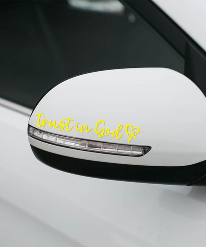 4PCS Car Stickers,Car Decals,Car Accessories Stickers and Decals,Trust in God Rearview Mirror Decal,Trust in God Automotive Mirror Decoration,Suitable for Most Car Truck SUV (Yellow)