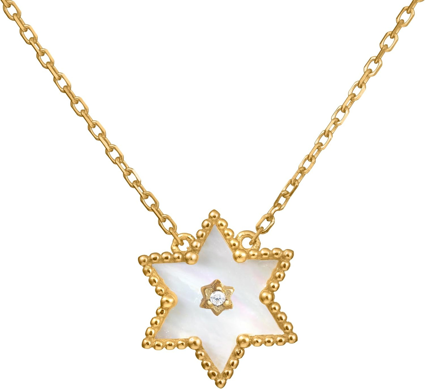 925 Sterling Silver 14K Yellow Gold Plated Hawaiian Plumeria Clover Flower Motif Beaded Necklace Pendant 16" + 2" Adjustable Chain, Nickle Free Hypoallergenic for Sensitive Skin, with Gift Box