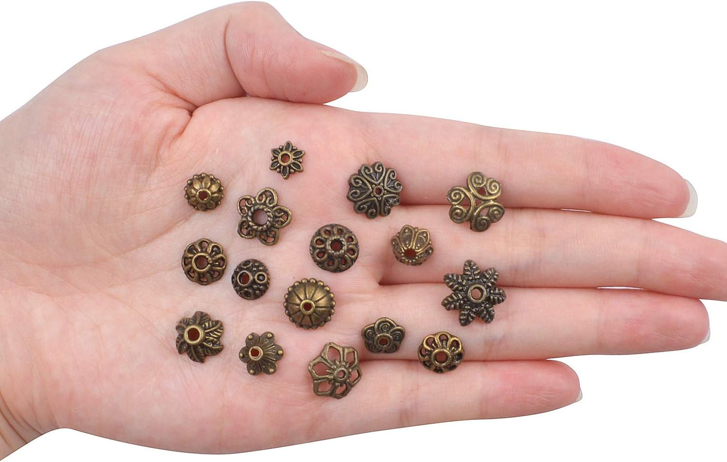 100 Gram(About 150-250pcs) Bali Style Jewelry Making Metal Bead Caps Deluxe New Mix,Bronze