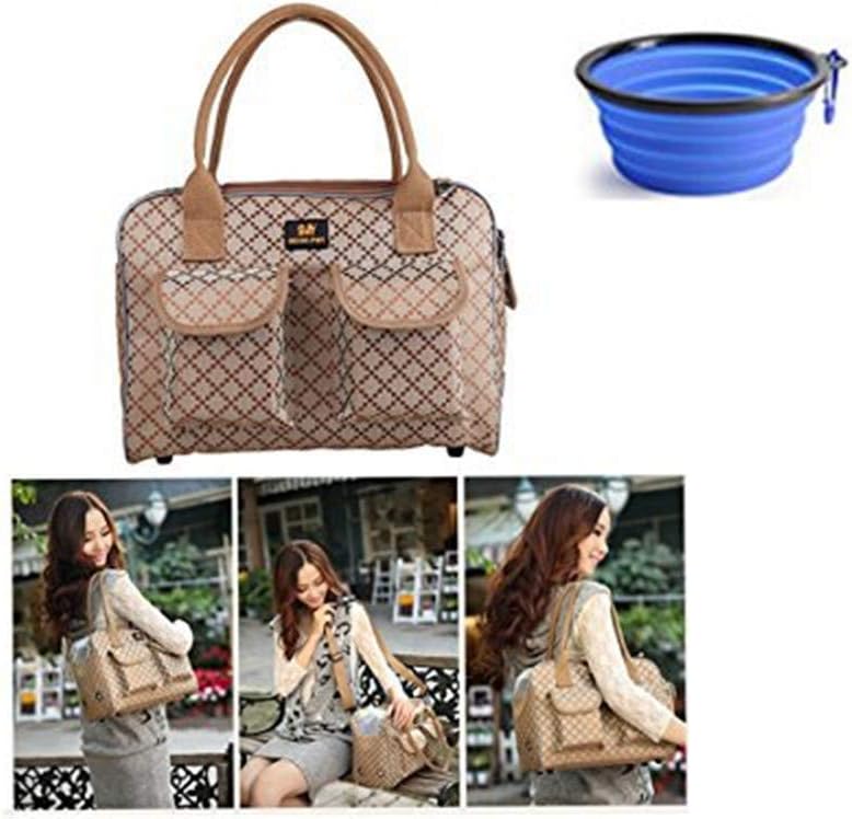 Dog Carrier Bag Pet Tote Bag Doggie Handbag Cat Purse Puppy Pouch, Free Collapsible Dog Bowl Included (M Khaki)