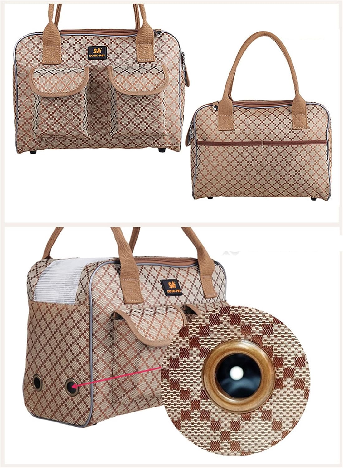 Dog Carrier Bag Pet Tote Bag Doggie Handbag Cat Purse Puppy Pouch, Free Collapsible Dog Bowl Included (M Khaki)