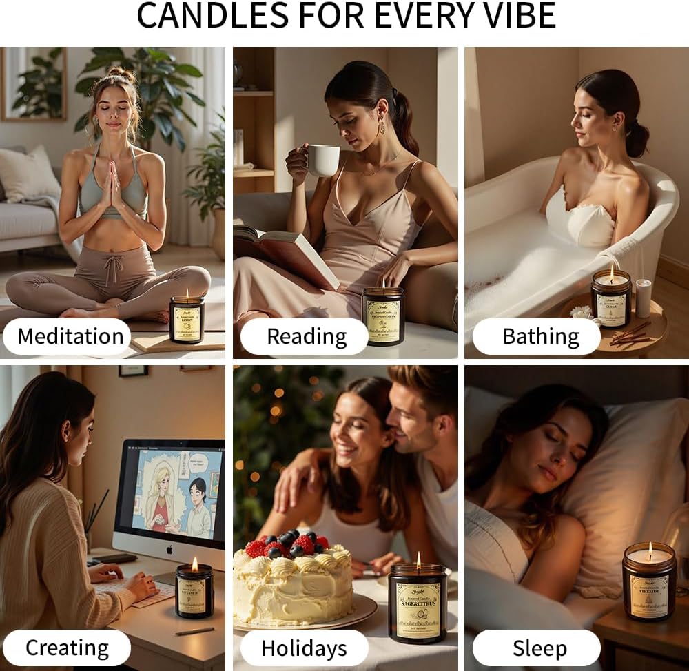 Lemon Scented Candles, 7oz Soy Wax Candle, Long Lasting Aromatherapy Jar Candle for Home, Scented Long Burning Candle Gift for Women and Men