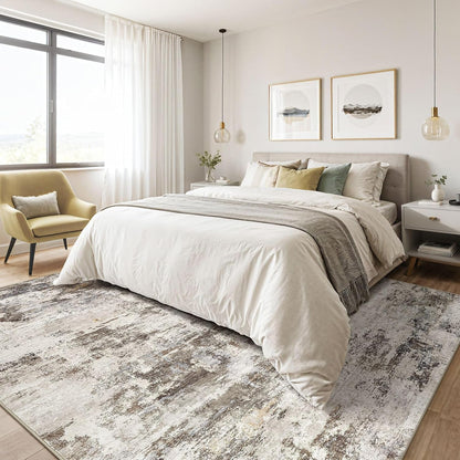 9x12 Area Rug Living Room: Washable Large Abstract Neutral Modern Soft Rugs Stain Resistant Indoor Floor Non-Slip Accent Carpet for Bedroom Nursery Playroom Dining Room Office Dorm Home- Brown Yellow