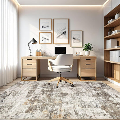 9x12 Area Rug Living Room: Washable Large Abstract Neutral Modern Soft Rugs Stain Resistant Indoor Floor Non-Slip Accent Carpet for Bedroom Nursery Playroom Dining Room Office Dorm Home- Brown Yellow
