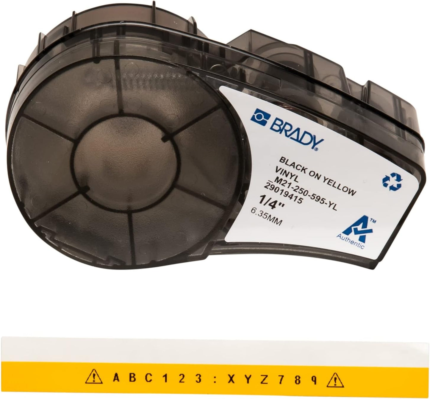 Brady Authentic (M21-250-595-YL) All-Weather Vinyl Label for Indoor/Outdoor ID, Lab and Equipment Labeling, Black on Yellow- For M210, M210-LAB, M211, BMP21-PLUS and BMP21-LAB Printers, .25" W, 21' L
