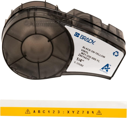 Brady Authentic (M21-250-595-YL) All-Weather Vinyl Label for Indoor/Outdoor ID, Lab and Equipment Labeling, Black on Yellow- For M210, M210-LAB, M211, BMP21-PLUS and BMP21-LAB Printers, .25" W, 21' L