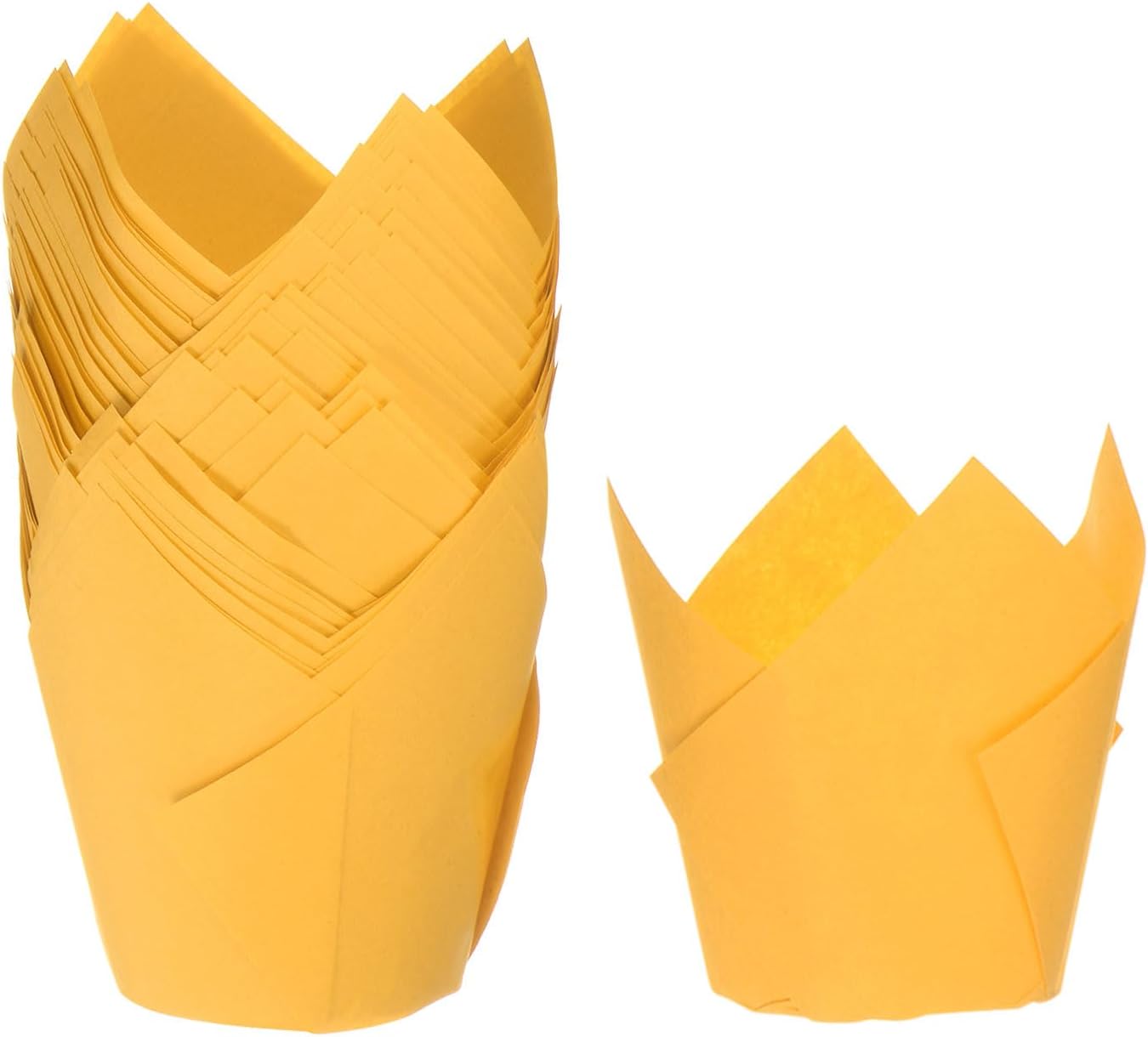 50Pcs Tulip Cupcake Liners Standard Paper Baking Cups Greaseproof Wrappers Disposable for Birthday Banquets Party, Yellow