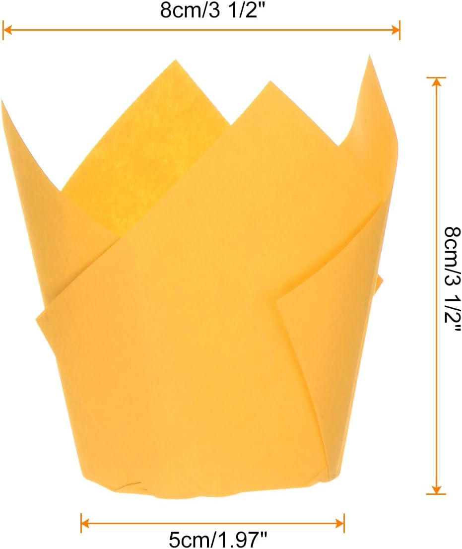 50Pcs Tulip Cupcake Liners Standard Paper Baking Cups Greaseproof Wrappers Disposable for Birthday Banquets Party, Yellow