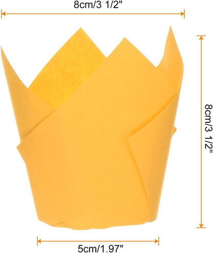 50Pcs Tulip Cupcake Liners Standard Paper Baking Cups Greaseproof Wrappers Disposable for Birthday Banquets Party, Yellow