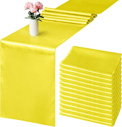 4 Pack Satin Table Runner 12 x 108Inch Long Bright Silk and Smooth Fabric Party Table Runner for Wedding Banquet Party Decoration- Yellow