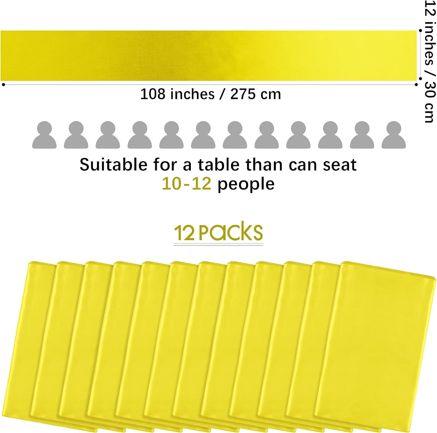 4 Pack Satin Table Runner 12 x 108Inch Long Bright Silk and Smooth Fabric Party Table Runner for Wedding Banquet Party Decoration- Yellow