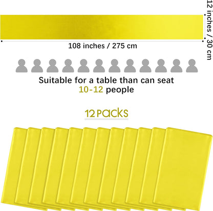 4 Pack Satin Table Runner 12 x 108Inch Long Bright Silk and Smooth Fabric Party Table Runner for Wedding Banquet Party Decoration- Yellow