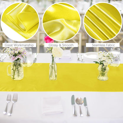 4 Pack Satin Table Runner 12 x 108Inch Long Bright Silk and Smooth Fabric Party Table Runner for Wedding Banquet Party Decoration- Yellow