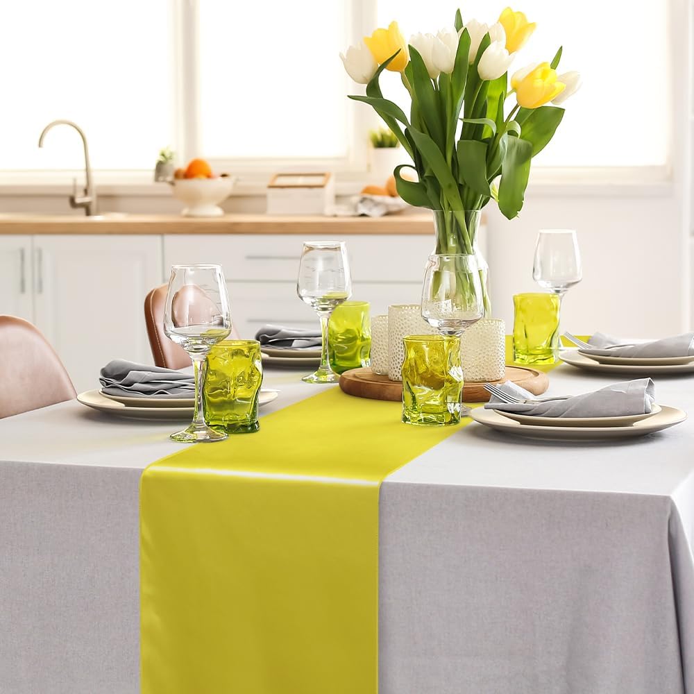 4 Pack Satin Table Runner 12 x 108Inch Long Bright Silk and Smooth Fabric Party Table Runner for Wedding Banquet Party Decoration- Yellow