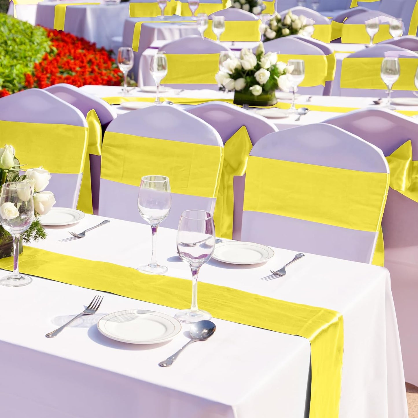 4 Pack Satin Table Runner 12 x 108Inch Long Bright Silk and Smooth Fabric Party Table Runner for Wedding Banquet Party Decoration- Yellow