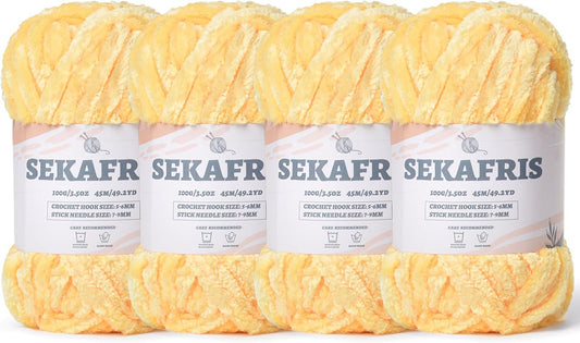Chenille Velvet Soft Yarn Light Yellow 4 Pack | 400g/196.8yds Fuzzy Chunky Chenille Yarn for Crocheting Plush Yarn for Hand Knitting Amigurumi Fluffy Yarn