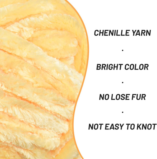 Chenille Velvet Soft Yarn Light Yellow 4 Pack | 400g/196.8yds Fuzzy Chunky Chenille Yarn for Crocheting Plush Yarn for Hand Knitting Amigurumi Fluffy Yarn