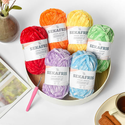 Chenille Velvet Soft Yarn Light Yellow 4 Pack | 400g/196.8yds Fuzzy Chunky Chenille Yarn for Crocheting Plush Yarn for Hand Knitting Amigurumi Fluffy Yarn