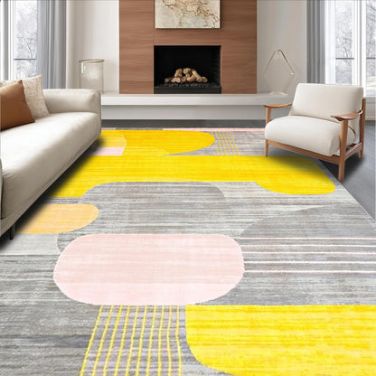 Flatwoven High Traffic Area Rug 6x9, Stylish Contemporary Rug Yellow & Gray Abstract Art, Non Slip, Stain Resistant, Washable Area Rugs for Living Room, Bedroom (Yellow, 6x9)
