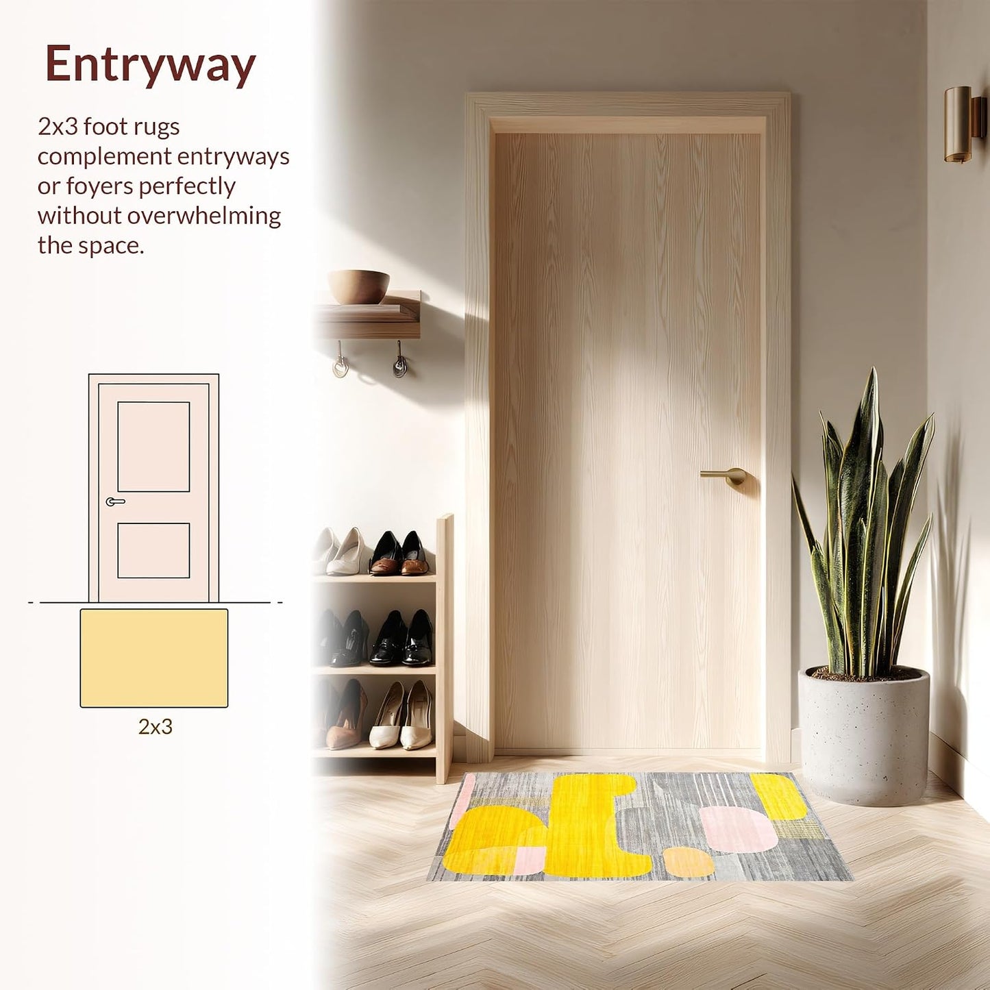 Flatwoven High Traffic Area Rug 6x9, Stylish Contemporary Rug Yellow & Gray Abstract Art, Non Slip, Stain Resistant, Washable Area Rugs for Living Room, Bedroom (Yellow, 6x9)