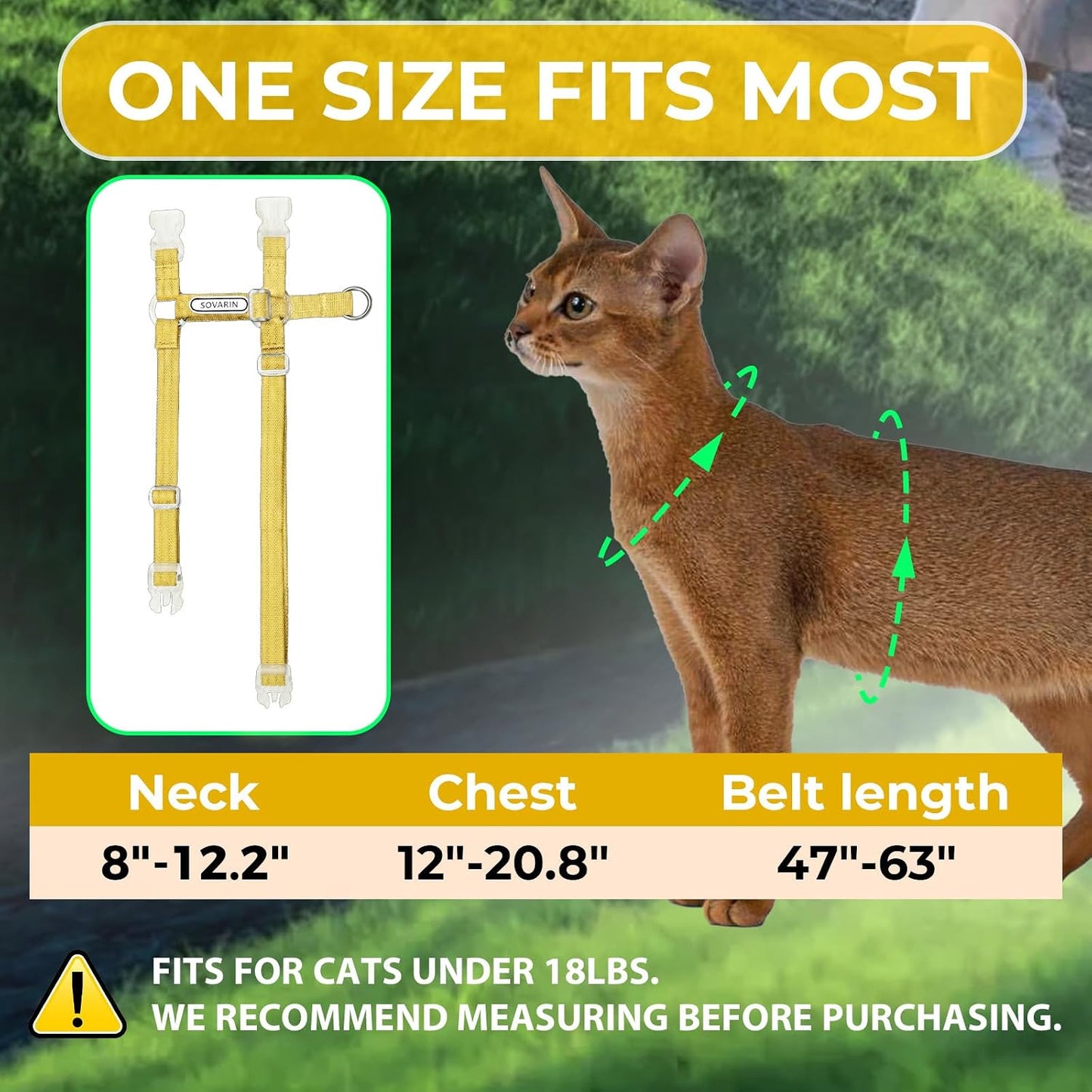 Cat Harness and Leash Set - Yellow Lightweight Soft Kitten Harness Escape Proof, Adjustable Travel Pet Harness for Walking，Easy Control Comfortable Outdoor (Yellow, One Size Fits All)