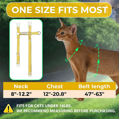 Cat Harness and Leash Set - Yellow Lightweight Soft Kitten Harness Escape Proof, Adjustable Travel Pet Harness for Walking，Easy Control Comfortable Outdoor (Yellow, One Size Fits All)
