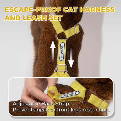 Cat Harness and Leash Set - Yellow Lightweight Soft Kitten Harness Escape Proof, Adjustable Travel Pet Harness for Walking，Easy Control Comfortable Outdoor (Yellow, One Size Fits All)