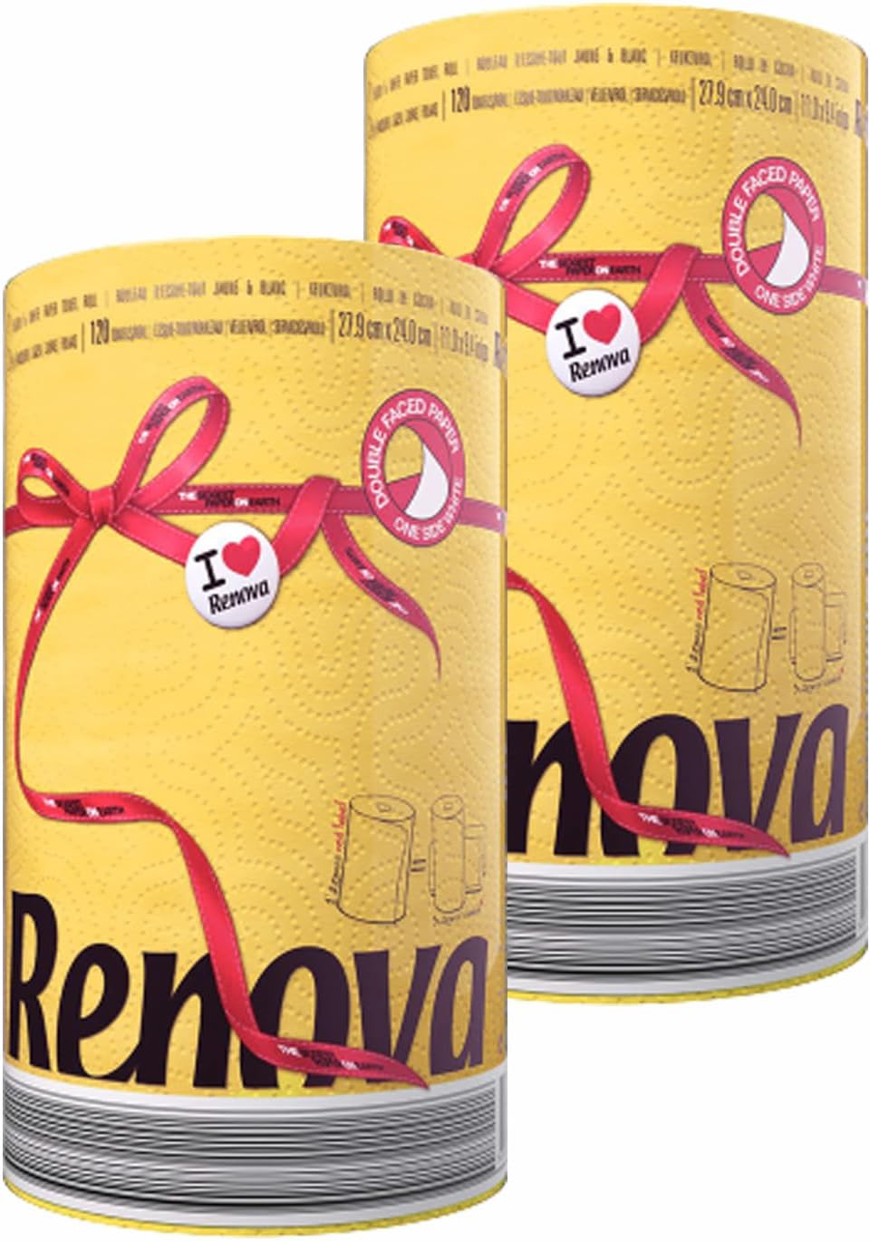Renova Paper Towel Jumbo Roll Set - 2 Rolls, 2 Ply, 120 Highly Absorbent Sheets - Elevate Your Image with Professional Style and Uniqueness (Yellow)