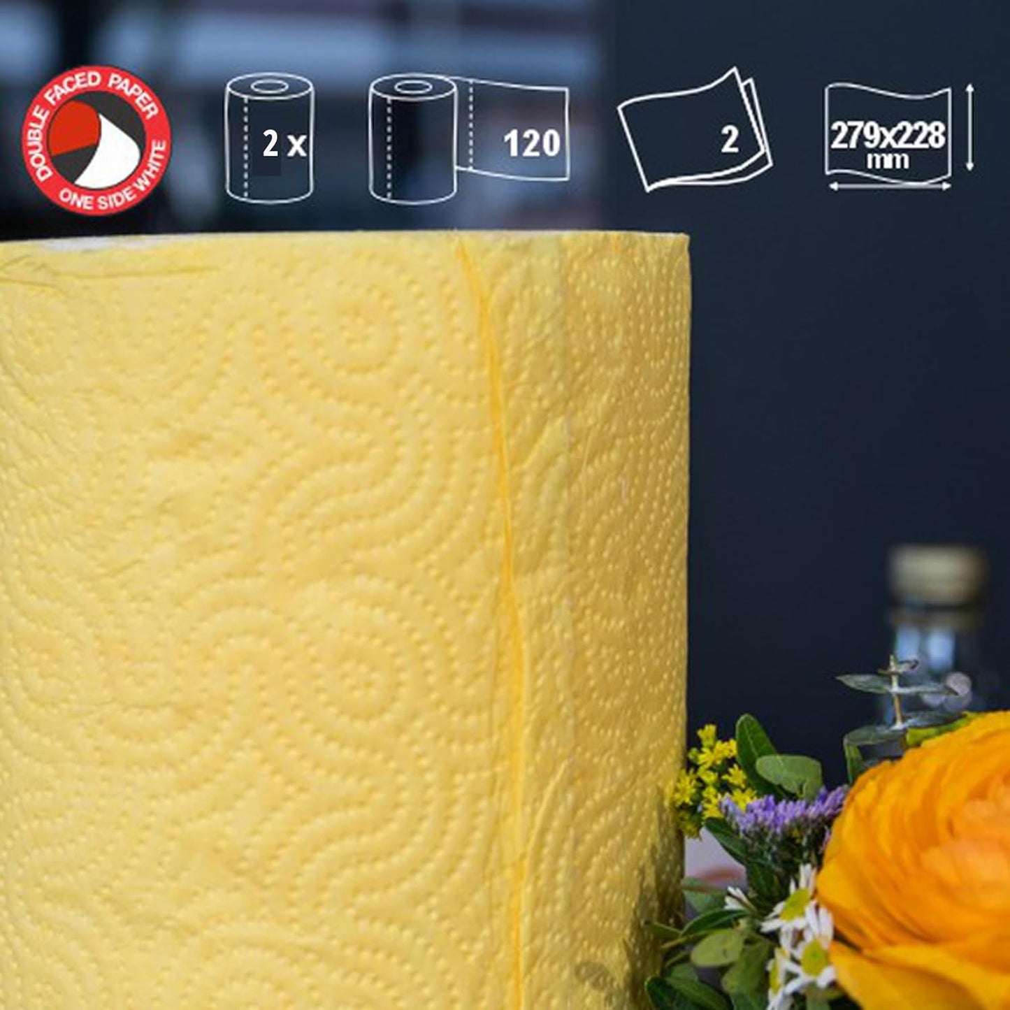 Renova Paper Towel Jumbo Roll Set - 2 Rolls, 2 Ply, 120 Highly Absorbent Sheets - Elevate Your Image with Professional Style and Uniqueness (Yellow)