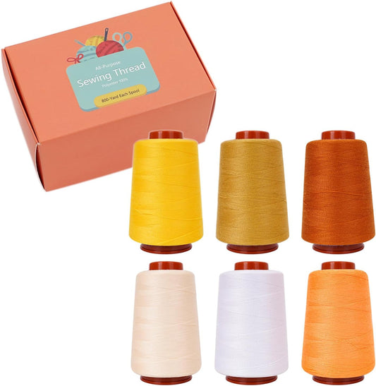 Sewing Thread Set, 6 Pcs, All Purpose Sewing Thread,40 wt,6 Spools Assorted Colors Each 800 Yards of Polyester Threads for Sewing Machine, Hand Stitching, Quilting, Serger (Yellow)