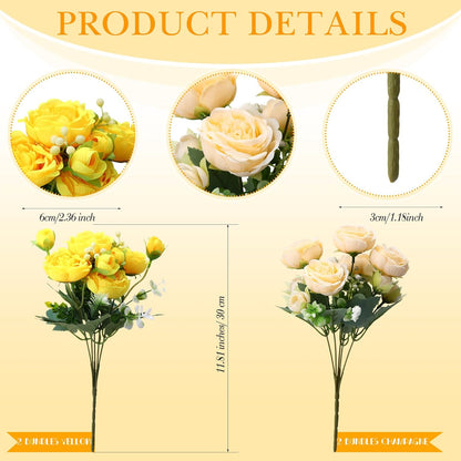 Artificial Peonies Flowers,Yellow, Champagne,8 Bundles | Fake Silk Peony Flowers, Faux Bouquet Bulk for Wedding Party, Table Centerpieces, Vase Arrangements Decorations