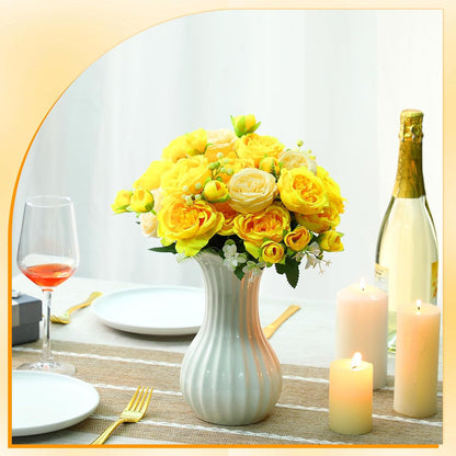 Artificial Peonies Flowers,Yellow, Champagne,8 Bundles | Fake Silk Peony Flowers, Faux Bouquet Bulk for Wedding Party, Table Centerpieces, Vase Arrangements Decorations