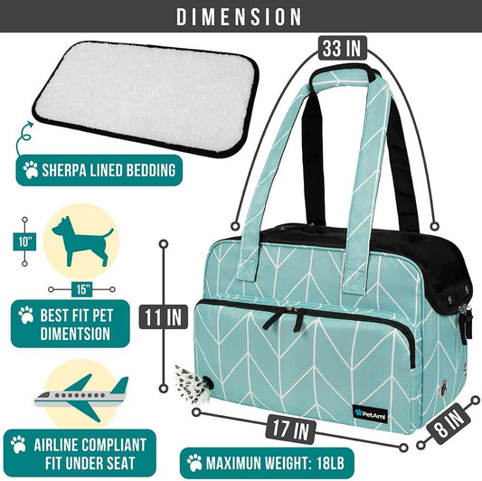 Small Dog Purse Carrier, Soft-Sided Pet Carrier Bag with Pockets, Portable Puppy Cat Travel Handbag Tote, Airline Approved Breathable Mesh, Poop Bag Dispenser, Sherpa Bed, Max 18 lbs, Gray