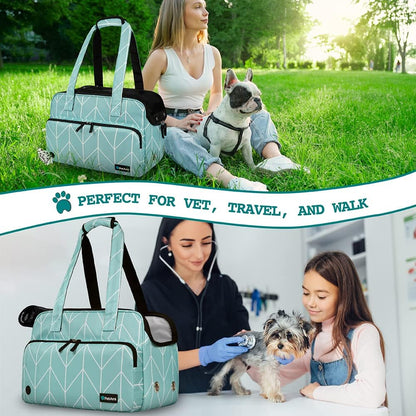 Small Dog Purse Carrier, Soft-Sided Pet Carrier Bag with Pockets, Portable Puppy Cat Travel Handbag Tote, Airline Approved Breathable Mesh, Poop Bag Dispenser, Sherpa Bed, Max 18 lbs, Gray