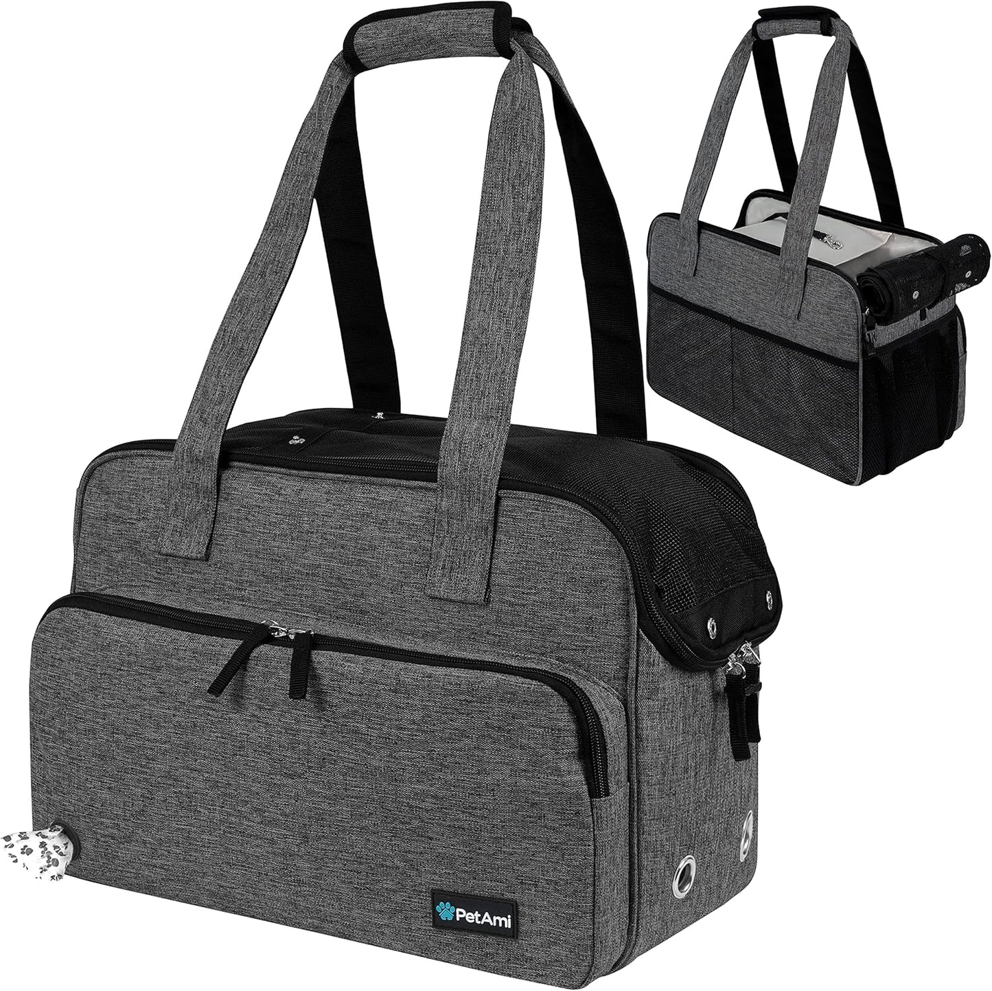 Small Dog Purse Carrier, Soft-Sided Pet Carrier Bag with Pockets, Portable Puppy Cat Travel Handbag Tote, Airline Approved Breathable Mesh, Poop Bag Dispenser, Sherpa Bed, Max 18 lbs, Gray
