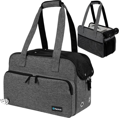 Small Dog Purse Carrier, Soft-Sided Pet Carrier Bag with Pockets, Portable Puppy Cat Travel Handbag Tote, Airline Approved Breathable Mesh, Poop Bag Dispenser, Sherpa Bed, Max 18 lbs, Gray